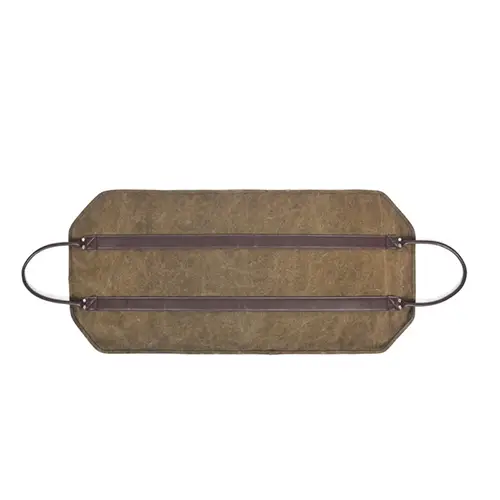 Waxed Canvas Log Carrier with Reinforced Leather Handles